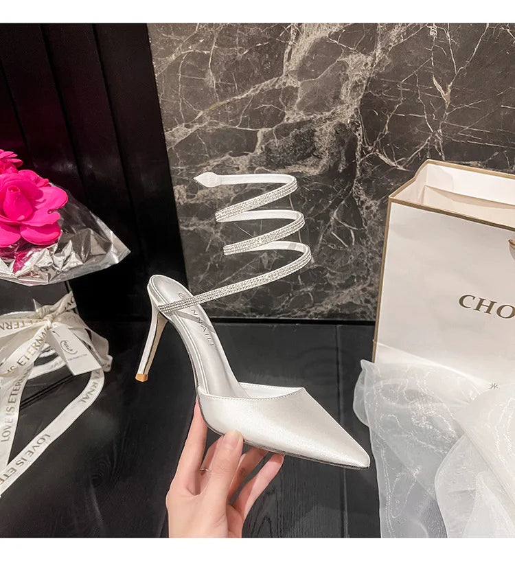New Arrivals Styles Customized Rhinestone Crystal Sexy Women's High Heel slippers Fashion Ladies Thin Heel Tip Shoes for Women
