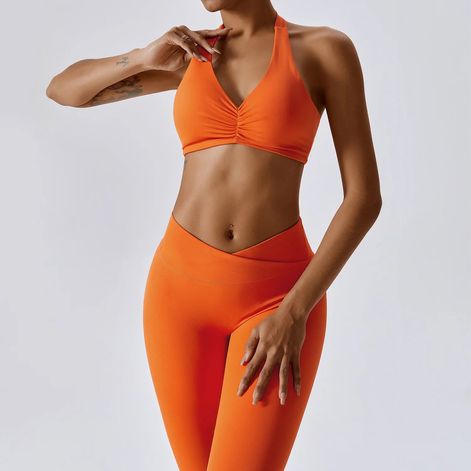 JY 2023 New Ropa Deportiva Vetements De Sport Femme Sports Halter V-neck Bra High Waist V-cut Leggings Pants 2 Pcs Yoga Sets Fit