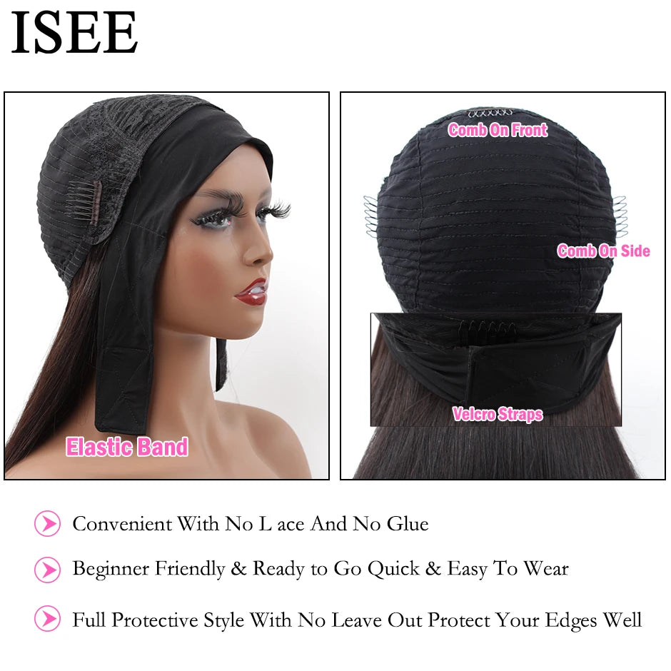 Straight Headband Wig Human Hair Wigs 180% Density Brazilian Straight Hair Wig ISEEHAIR Full Machine Made Wig For Black Women