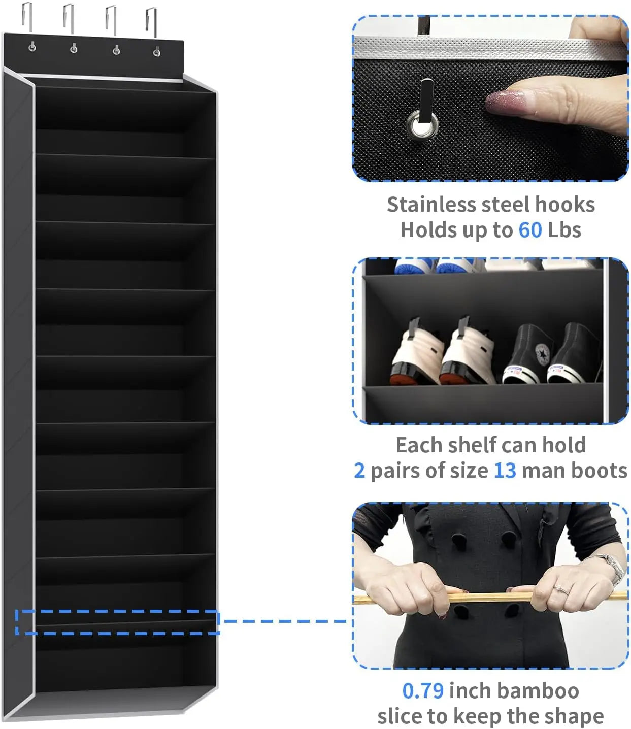 10 Tiers Large Size Over the Door Shoe Organizer Storage Hanging Shoe Rack for Door Shoe Organizer Holder for Sneakers and Boots