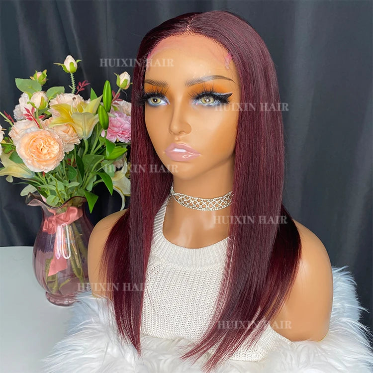 Wholesale Virgin Raw Brazilian Indian 100% Human Hair Wine Red Straight 4x4 HD Lace Closure Wig
