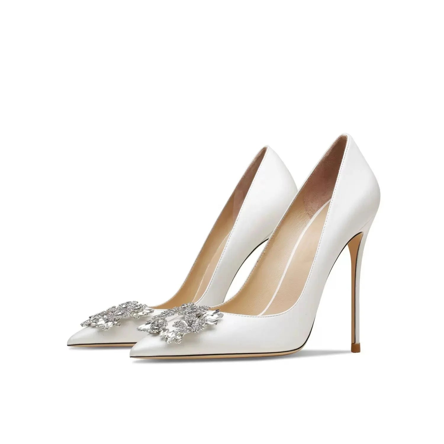 Zapatos De Mujer  Elegant White Heels Sandals Pumps Shoes Thin Heel Bridal Wedding Heeled Shoes Flat Feature Bling Rhinestone
