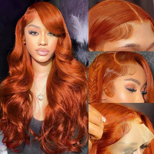 Wholesale Raw Human Hair Ginger Body Wave Wig 13x6 hd Human Hair Lace Front Wig 180% Brazilian Lace Frontal Wig for Black Women
