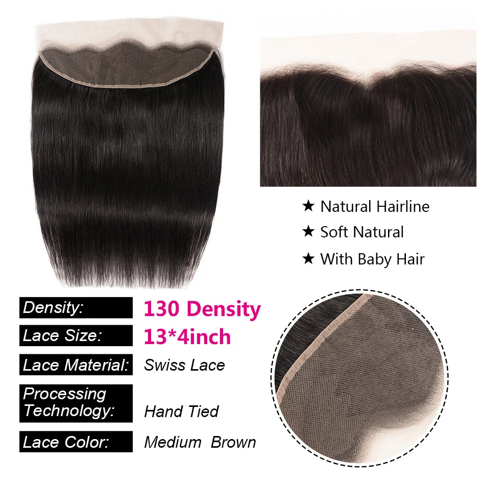 Unice Hair Brazilian Straight Hair Lace Frontal Closure With Bundles 4 PCS Human Hair Extensions Brazilian Hair Weave Bundles