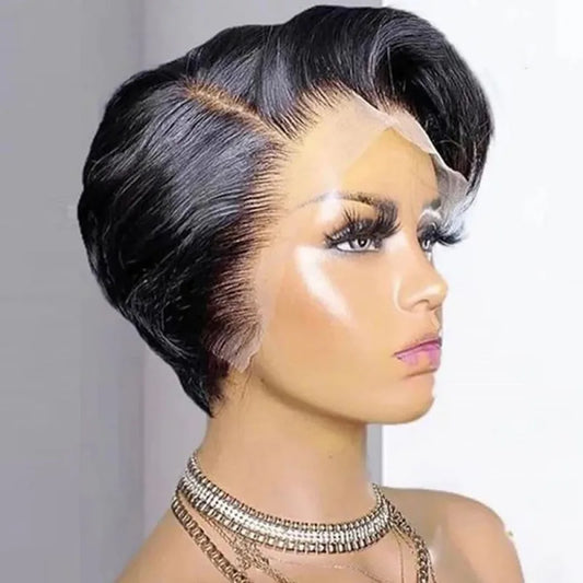 8 Inch 13*4 Pixie Short Straight Remy Hair Wig French Lace Base Material Transparent Lace Front Human Hair Frontal Extension