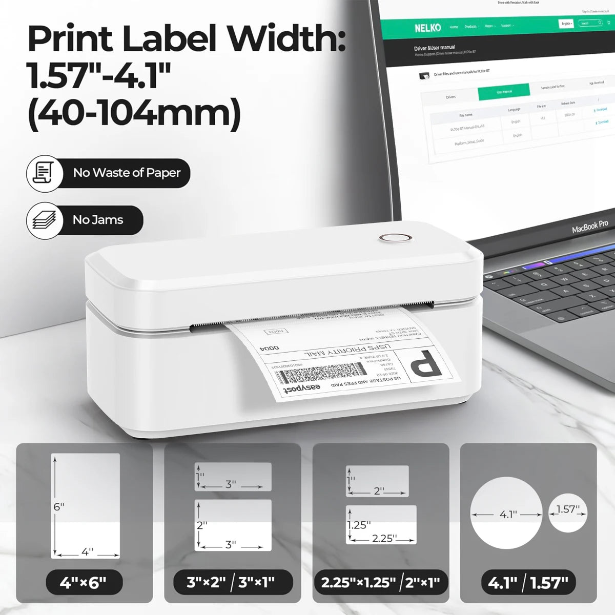 Marklife Portable 4-Inch Thermal Shipping Barcode Label Printer Hot Sale 110mm USB for Sticker Printer Machine 100 X150mm