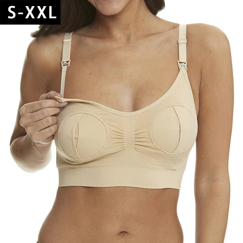 Wholesale OEM in Stock Custom Logo Seamless Wireless Hands-Free Pumping & Maternity Nursing Bra in One for Breastfeeding