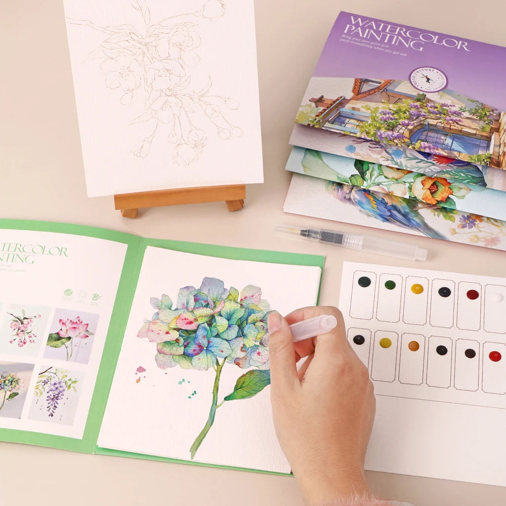 YUELU Creative DIY Watercolor Coloring Paper 7.48*5.67inch Suitable for Beginners' Watercolor Graffiti Painting with Pigments