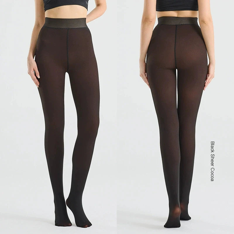 Winter High Quality Warm Plus Size Pantyhose Tights Translucent Brown Fleece Lined Thick One Crotch Design for Women Leggings