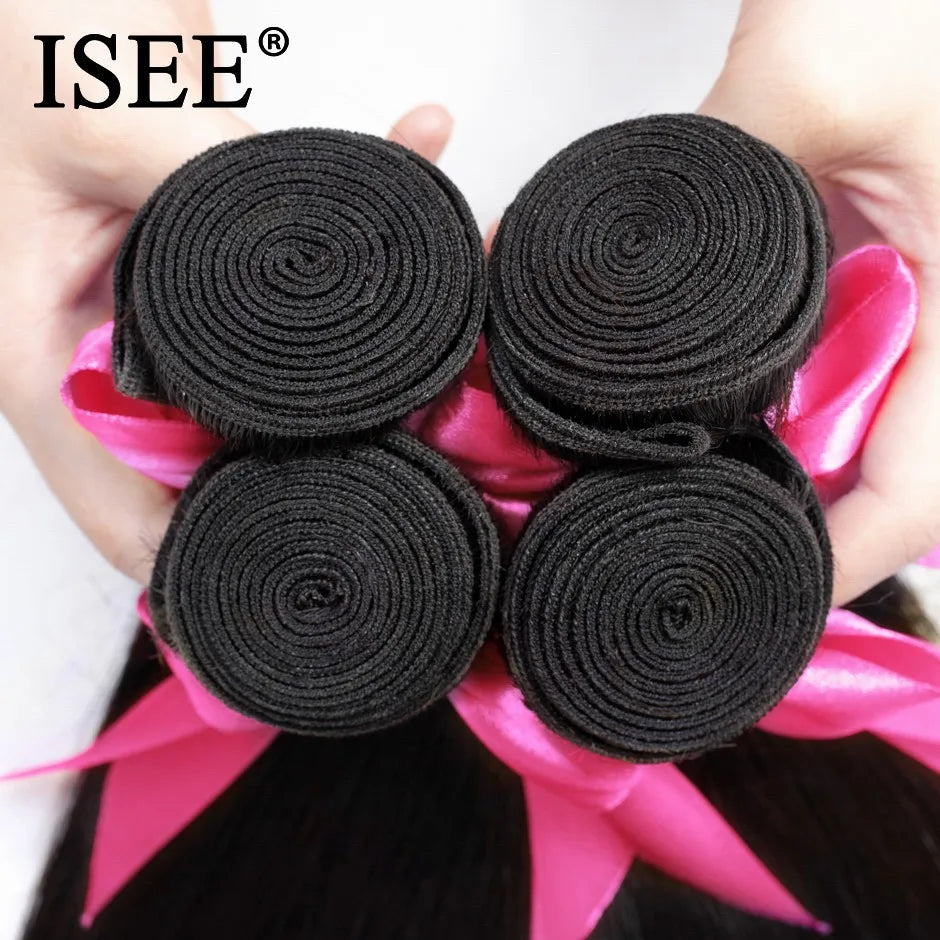 ISEE HAIR Malaysian Straight Hair Bundles 100% Human Hair Extension Natural Color 3/4 Bundles Straight Hair Weaves