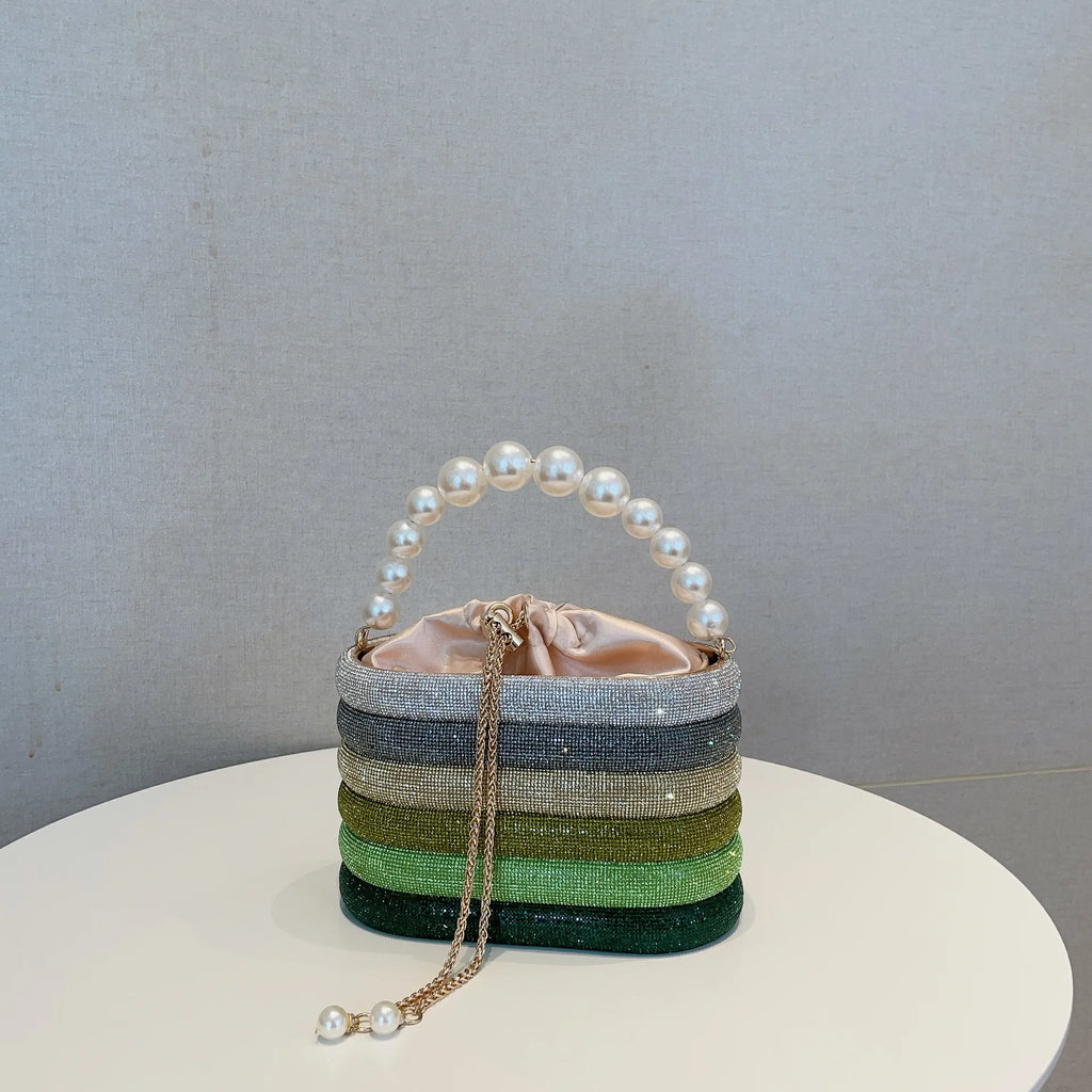 Pearl Handle Evening Clutch Bag with Candy Pattern Daily Use Long Strap for Wedding and Party Events