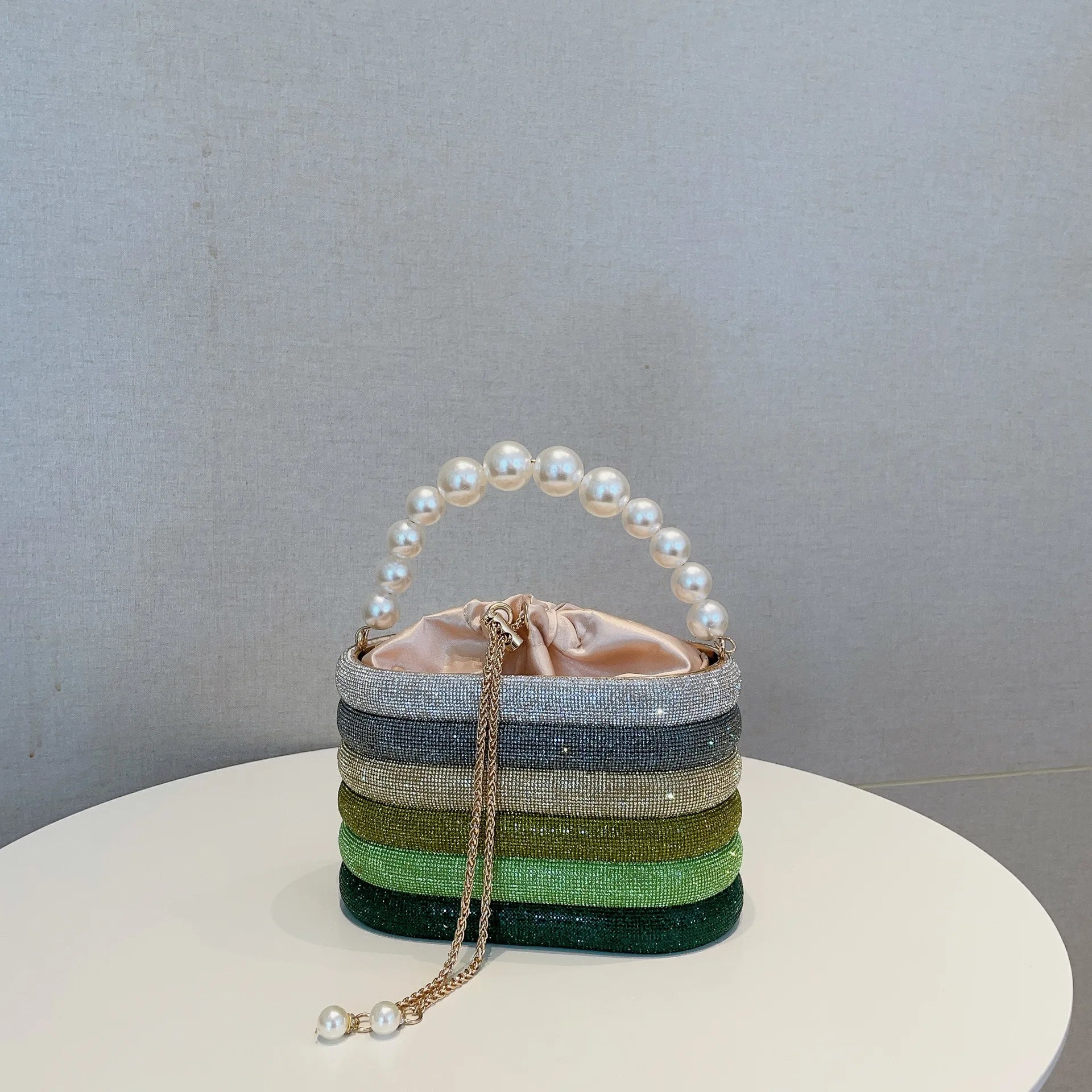 Pearl Handle Evening Clutch Bag with Candy Pattern Daily Use Long Strap for Wedding and Party Events