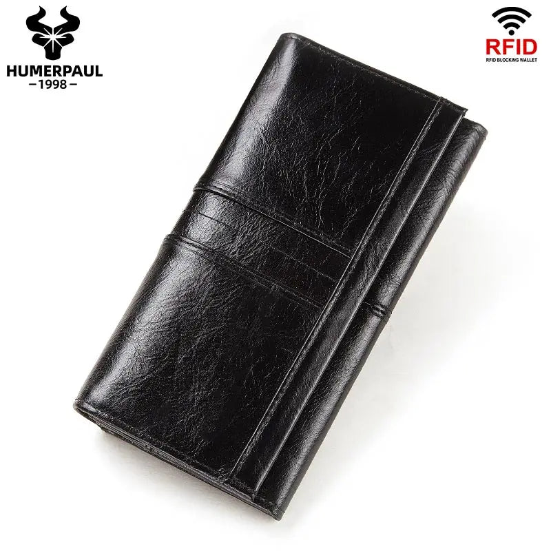 HUMERPAUL Fashion Women Wallet Genuine Leather Long Fashion Ladies Clutch Cell Phone Bags Muti-fuction RFID Card Holder Purse