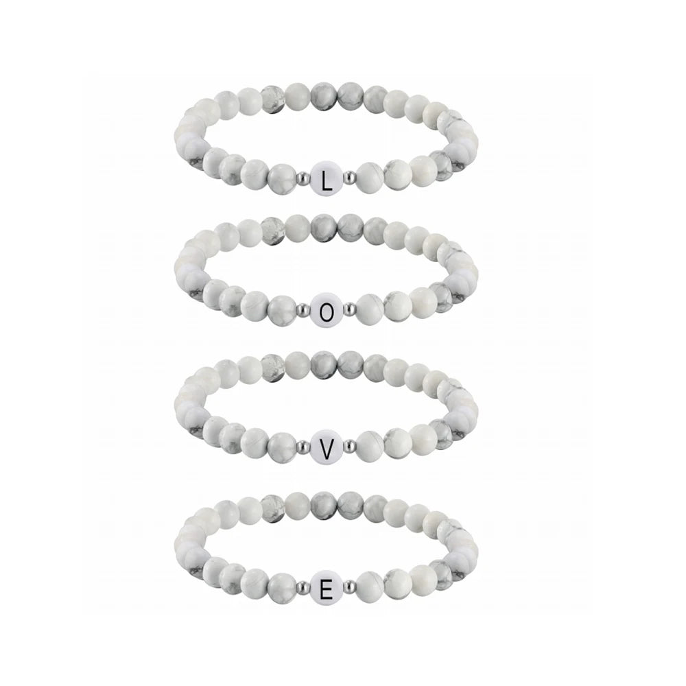 Personalized Enamel Charms Alphabet Initial 6MM Natural Black Onyx Agate Bead Small Letter Bracelet for Women