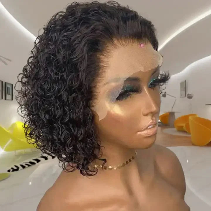 Cheap Short Bob Peruvian Hair Wig Kinky Curly Transparent HD Lace Front Wig Vendors Natural Human Hair