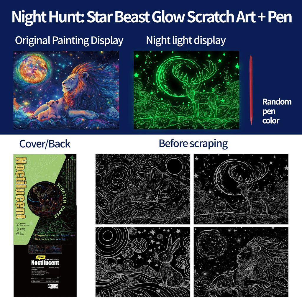 New Design Luminous Adults Scratch Painting Lion Rabbit Fox Starry Sky Kid Scratch Book DIY Children Kid Creative