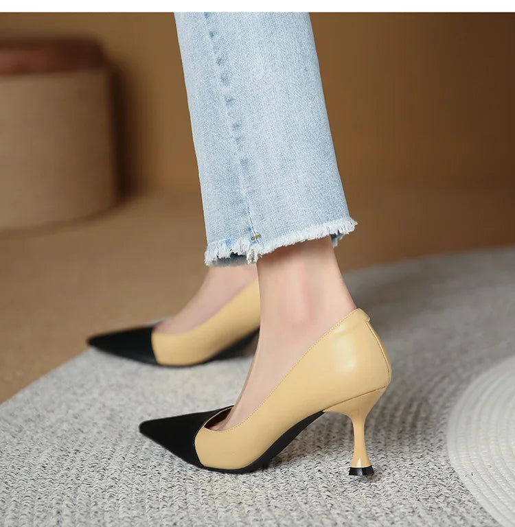Fashion Contrast Color Thin Bottom Pointed Women Shoes High Quality Style Lades Dress Luxury High Heels Shoes