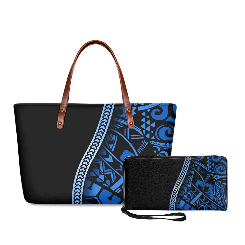 Traditional Tribal Polynesian Print Satchel Handbag Set Young Girls Hand Bags and Purses for Women Luxury Custom Purse with Logo
