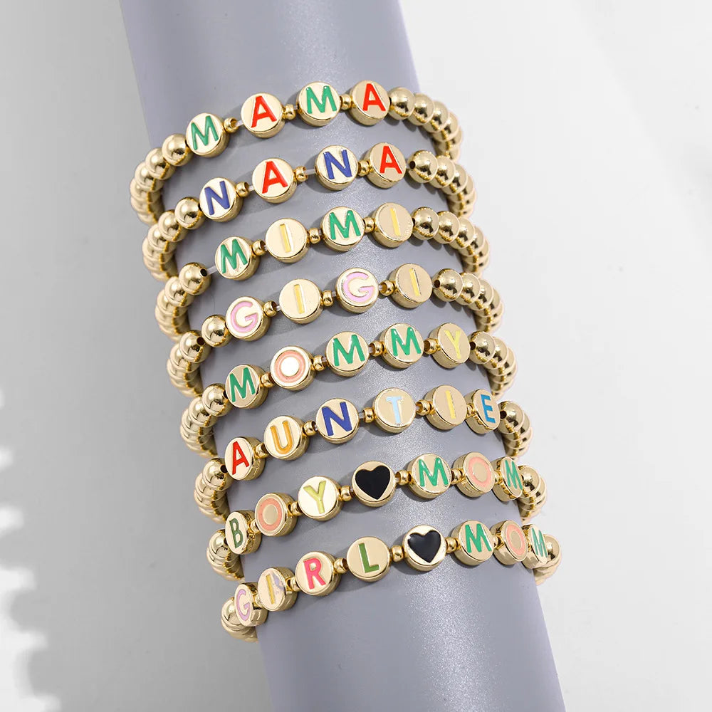 Lateefah Trendy DIY Personalized Gold Plated Women's Copper Colorful Drop Oil Enamel Letters Beaded Bracelet