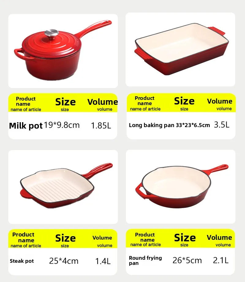 14-Piece Modern Design Cast Iron Enamel Pot Set for Kitchen Use Parties Includes Frying Pan Stew Pot Seafood Pot Food Storage