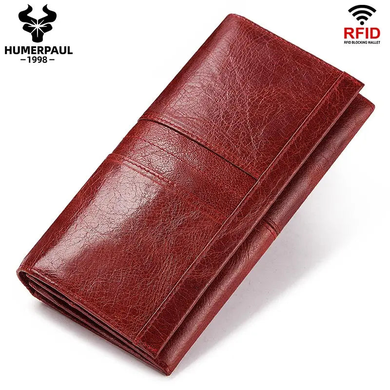 HUMERPAUL Fashion Women Wallet Genuine Leather Long Fashion Ladies Clutch Cell Phone Bags Muti-fuction RFID Card Holder Purse