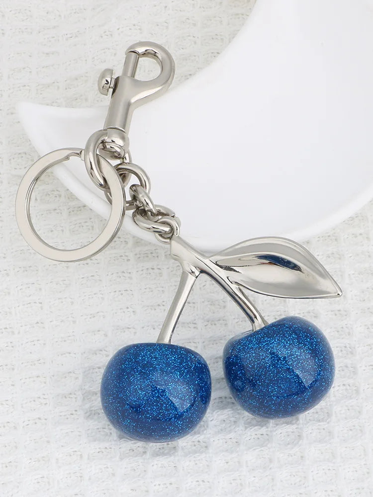 Cherry Bag Charm Fashion Accessories Golden Key Chain Glitter Resin Purse Charm for Bags