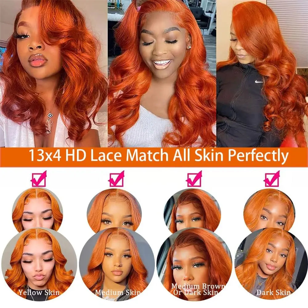 Wholesale Raw Human Hair Ginger Body Wave Wig 13x4 hd Human Hair Lace Front Wig 180% Brazilian Lace Frontal Wig for Black Women