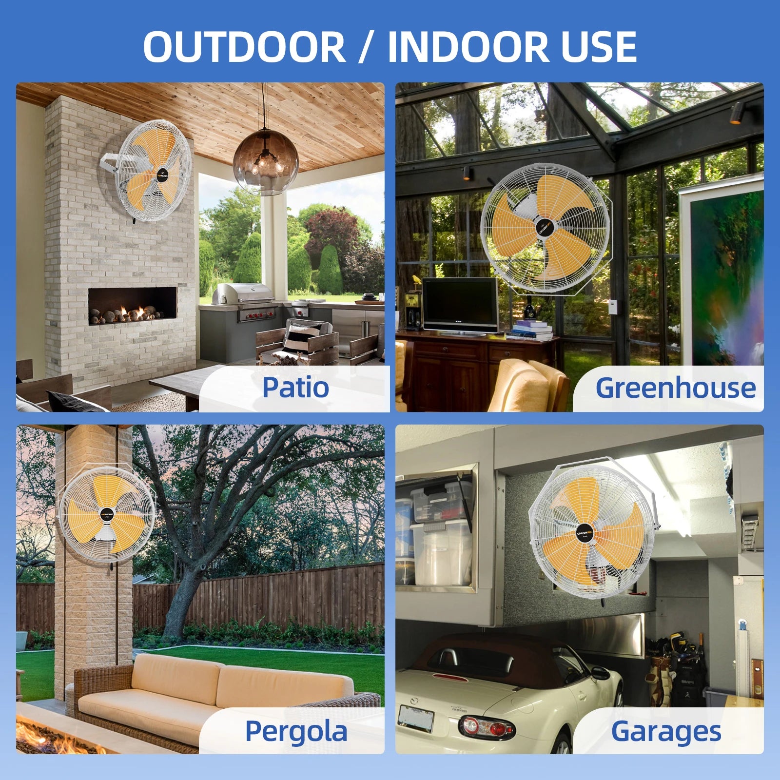 18 Inch Outdoor Wall Fan IPX4 Waterproof 5200CFM High Velocity Heavy Duty Metal Blades Wall Fans for Patio Garage Greenhouse