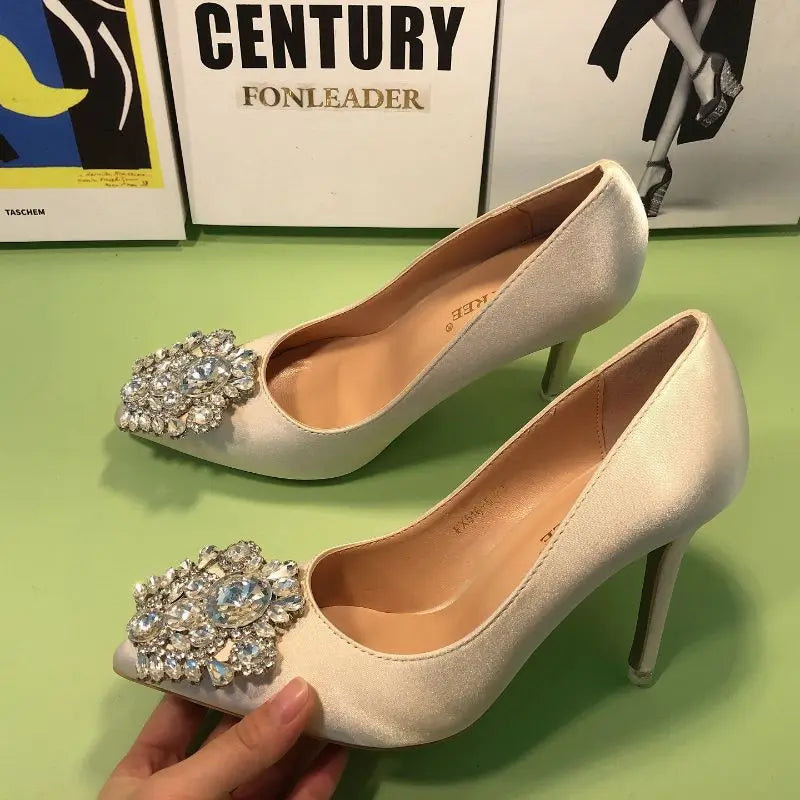 Chaussures a Talons Vert Tacones De Mujer Bling Rhinestone Green Elegant Women Wedding High Heels for Ladies Pumps Shoes