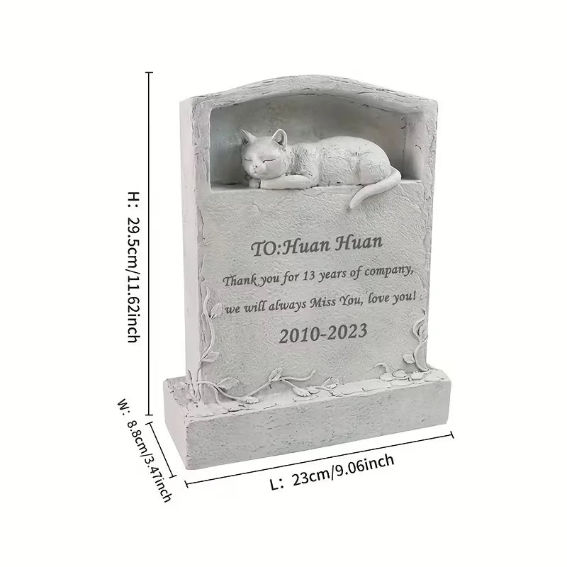 Gentle Resin Cat Memorial Marker - Weatherproof, Vine-Detailed Design,Perfect for Outdoor Decor & Sentimental Pet Grave Ornament