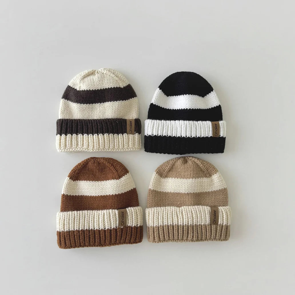 2024 High Quality Warm Baby Kids Toddler Boy Autumn Winter Stripe Baby Knitted Hats Kids Girls Boys Beanies Hat for Kids