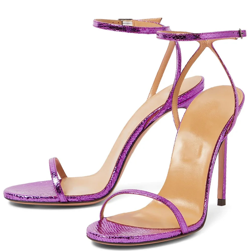 Women's Custom High Heel Sandals Peep Toe with Ankle Buckle Strap Open Toe Solid Color Microfiber for Spring Season Party Wear