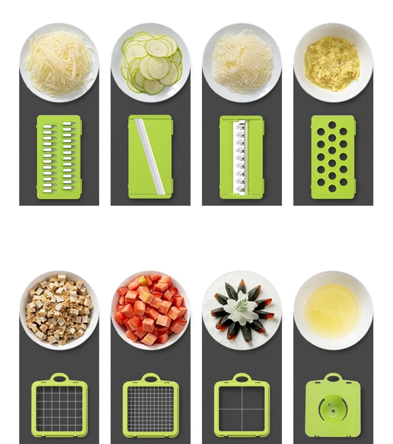 Vegetable Chopper with Blades Mandoline Slicer Salad Dicer Cheese Grater Stainless Steel Pro Food Chopper with Container