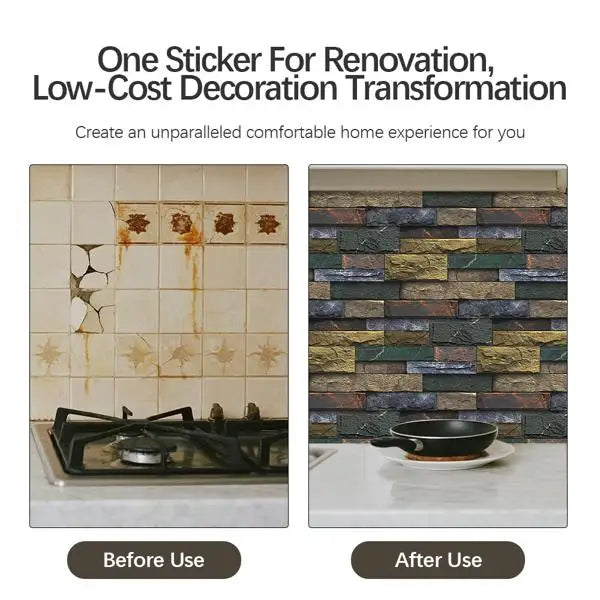 Self-Adhesive Retro Stone Brick Peel and Stick Backsplash Tiles Detachable Wall Sticker for Kitchen and Bathroom