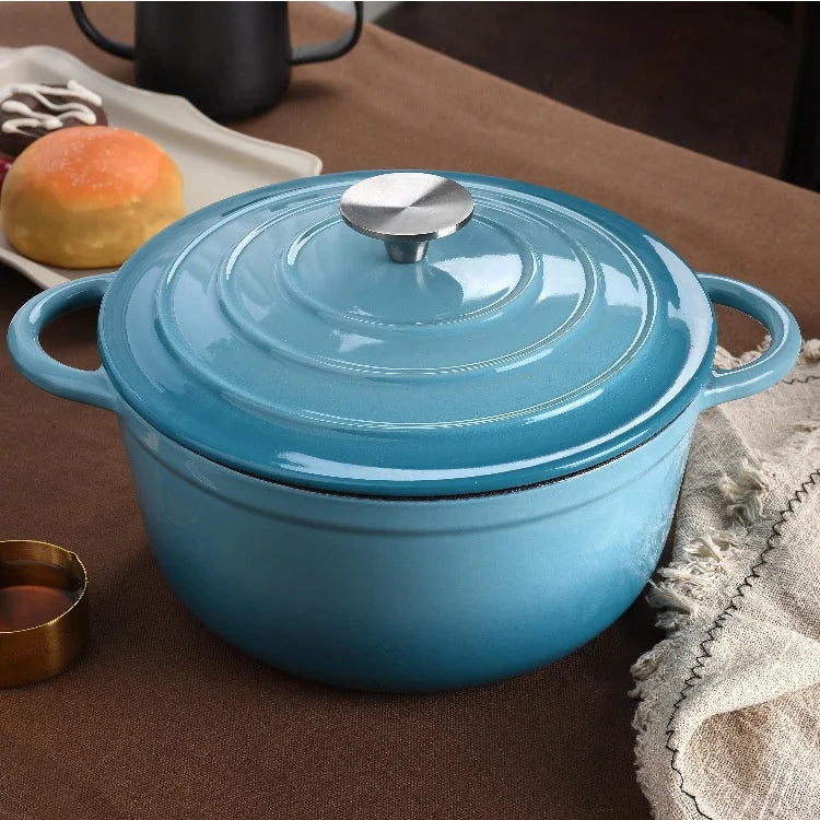 Modern Design 4-Piece Cast Iron Enamel Cookware Set Flat Frying Pan and Soup/Stew Pot Factory-Cast Metal Enamel Pot