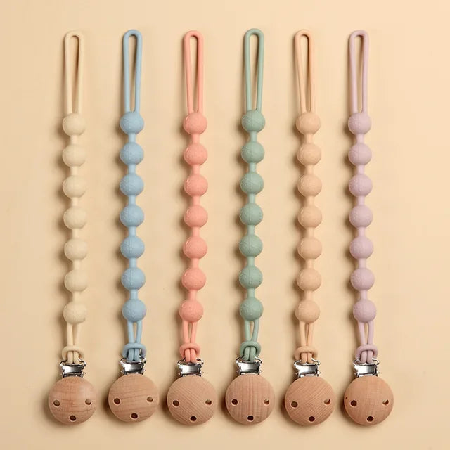 Baby Pacifier Clip Chain Wholesale Chewable Wooden Silicone Dummy Pacifier Clip Food Grade Silicone