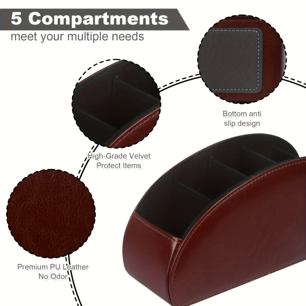 5-Compartment Remote Control Organizer Box - Multi-Functional Desktop Storage for TV/DVD/STB Remotes, Compact 27" Height,