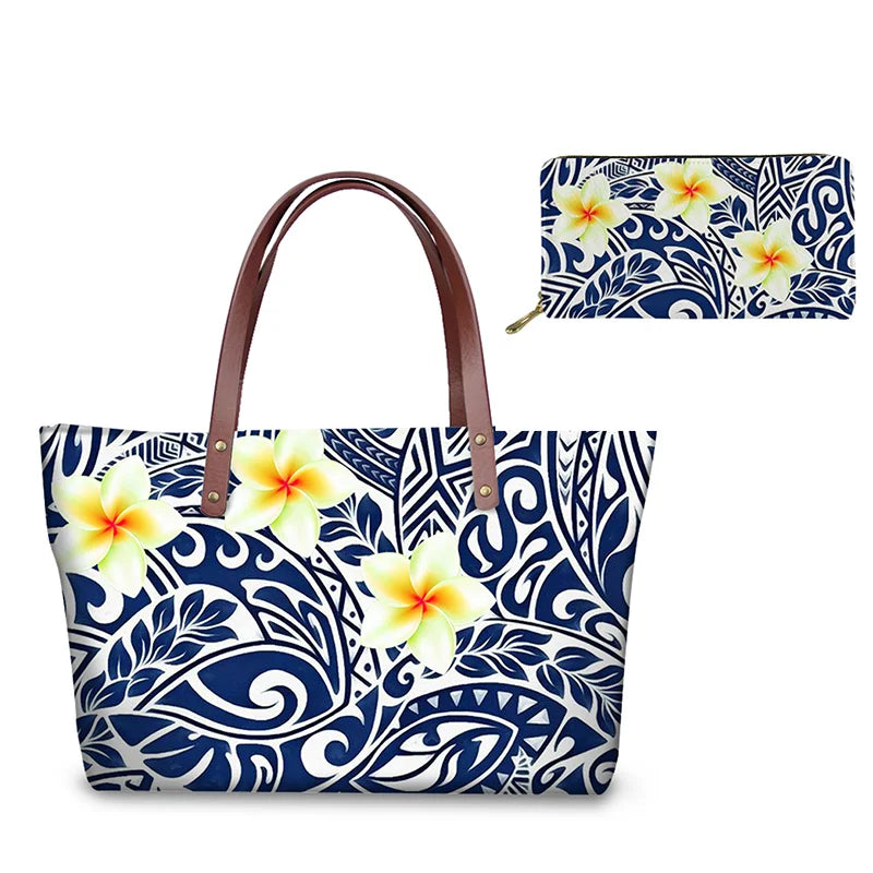 Traditional Tribal Polynesian Print Satchel Handbag Set Young Girls Hand Bags and Purses for Women Luxury Custom Purse with Logo