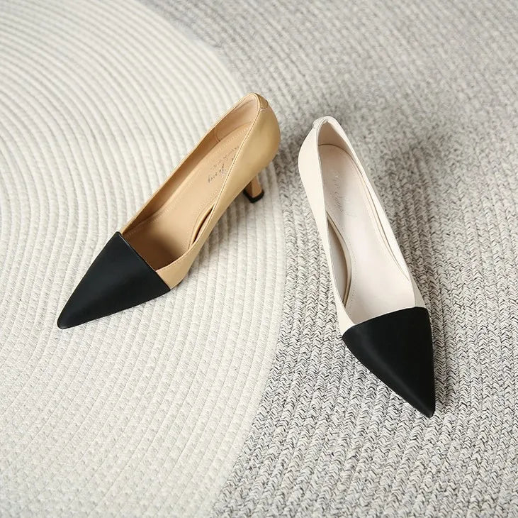 Fashion Contrast Color Thin Bottom Pointed Women Shoes High Quality Style Lades Dress Luxury High Heels Shoes