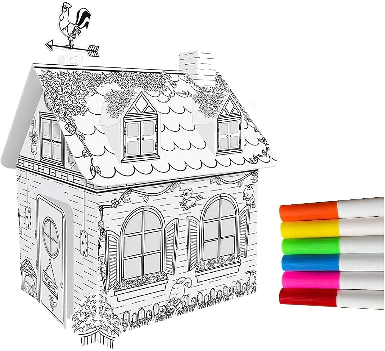 DIY 3D Graffiti House Corrugated Coloring Paper Toys Mini Rural House Educational Children's Drawing Toy for Kids