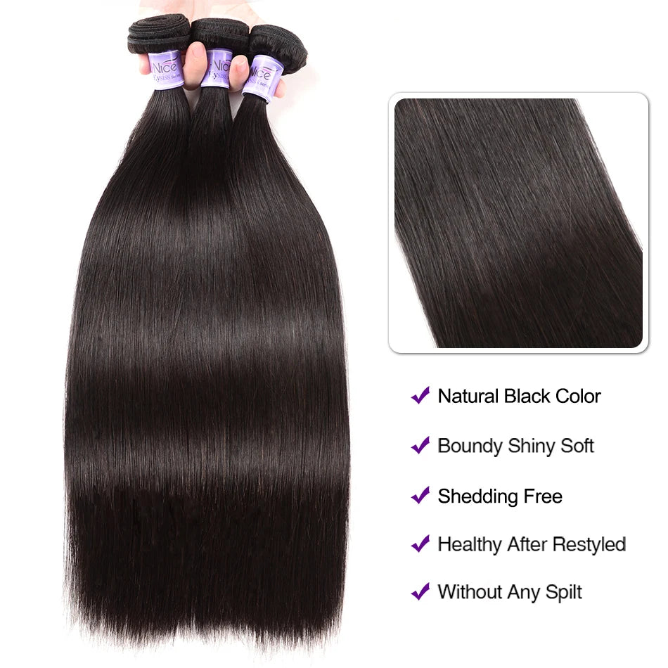 UNice Hair Kysiss Series Malaysian Straight Hair Weave Bundles Human Hair 3  Bundles 8-30 inches Natural Color Virgin Hair