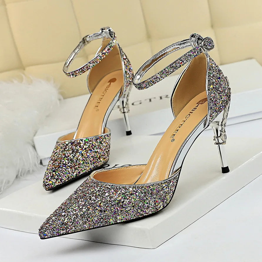 Scarpe Donna Eleganti OEM Custom Pointed Toe Night Club Party Sequin High Heel Women's Pumps Shoes