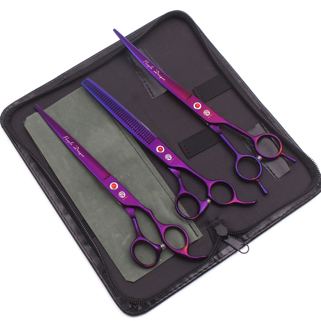 Purple Dragon Pet Grooming Scissors Kit 7.5" 8" Stainless Rainbow Straight Shears for Dogs Thinning Shears Curved Shears Z3005