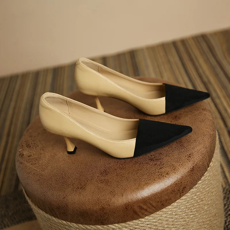 Fashion Contrast Color Thin Bottom Pointed Women Shoes High Quality Style Lades Dress Luxury High Heels Shoes