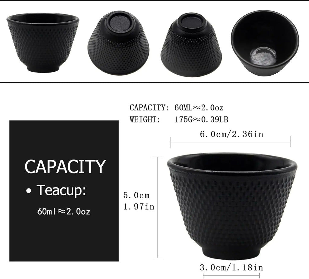 Tea Cup Black Tea Cups Japanese Cast Iron Tea Set Chinese Kung Fu Teacup Handcraft Mugs Set Enameled Interior 2oz/60ml