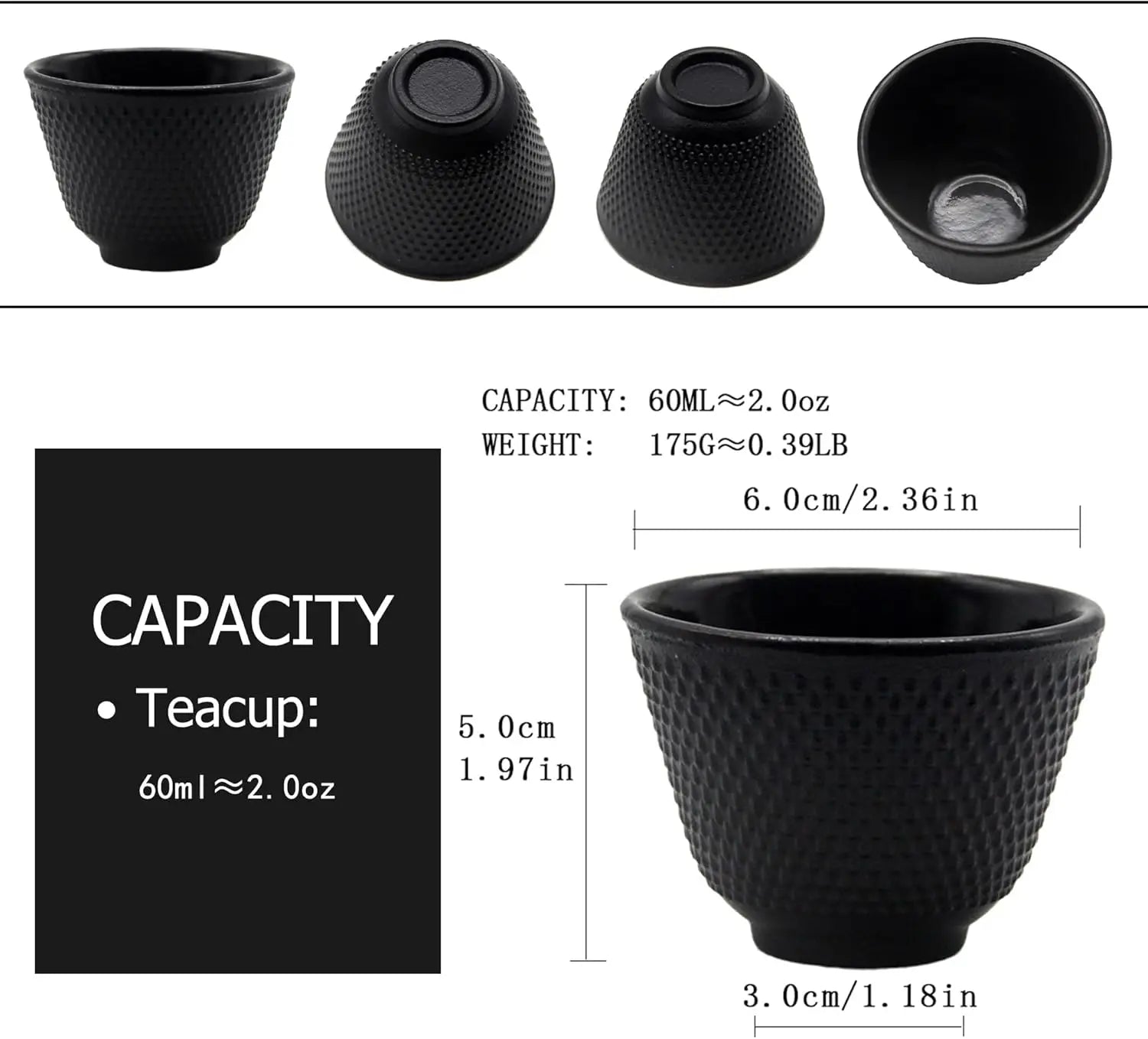 Tea Cup Black Tea Cups Japanese Cast Iron Tea Set Chinese Kung Fu Teacup Handcraft Mugs Set Enameled Interior 2oz/60ml