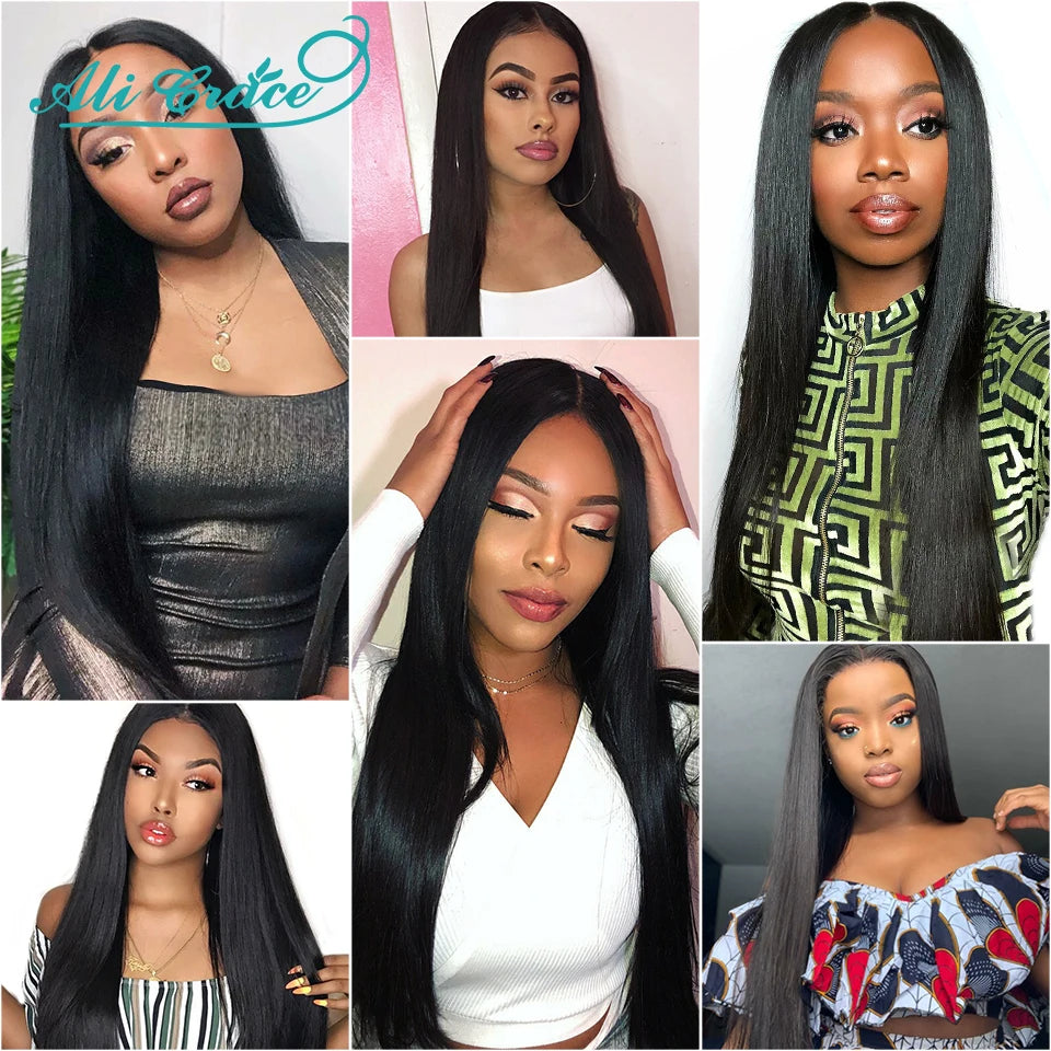 Ali Grace T Part Lace Wig 13x5x1 Straight Lace Part Human Hair Wigs Brazilian Straight Front Wigs for Women Middle Part Wigs