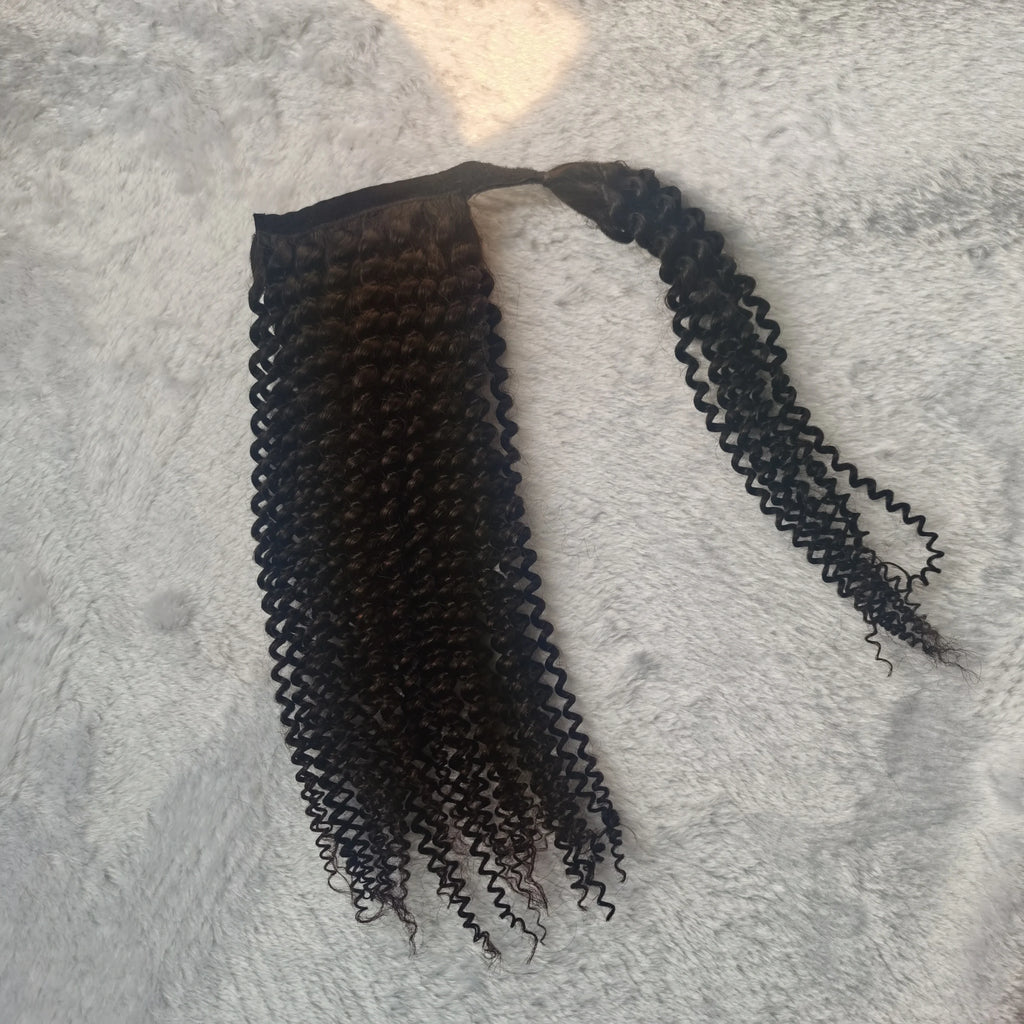 2024  Black Ponytail 18inch Indian Human Hair Extensions Afro Kinky Curly Hair Ponytails
