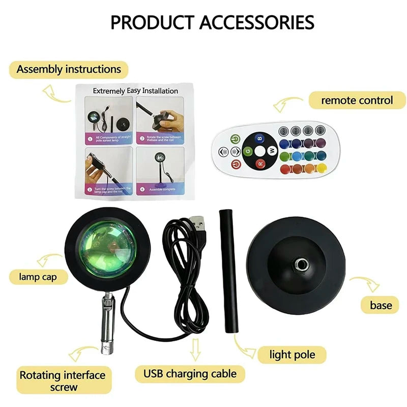 Hot Sale Led Sunset Lamp 16 Colors Rgb With Remote Control Rainbow Projection Night Light Led Sunset Light