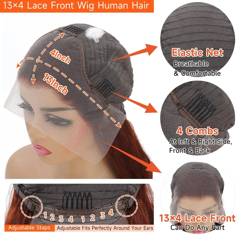 Wholesale Raw Human Hair Ginger Body Wave Wig 13x4 hd Human Hair Lace Front Wig 180% Brazilian Lace Frontal Wig for Black Women